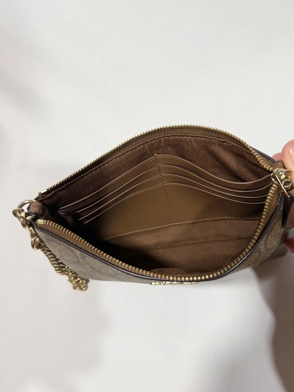 COACH Brown Signature Chain Wristlet Pouch
